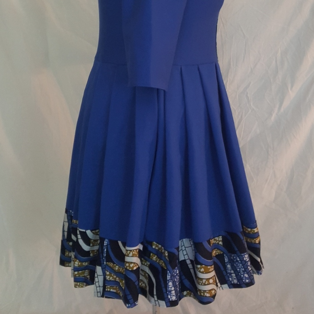 HANDMADE BLUE AND AFRICAN PRINT SKATER DRESS - Picture 4 of 7